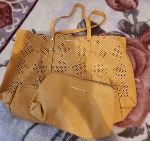 Steve Madden Mustard Yellow Tote and Pouch Set